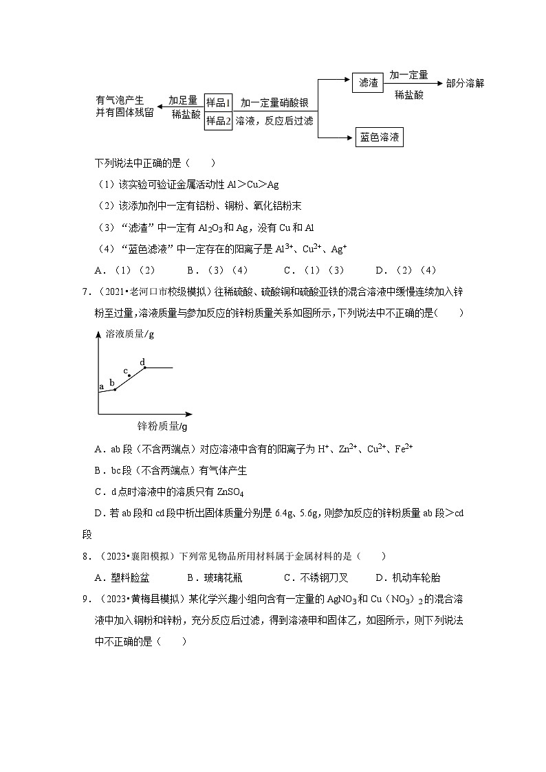 湖北3年（2021-2023）中考化学模拟题分类汇编---金属和金属矿物第3页