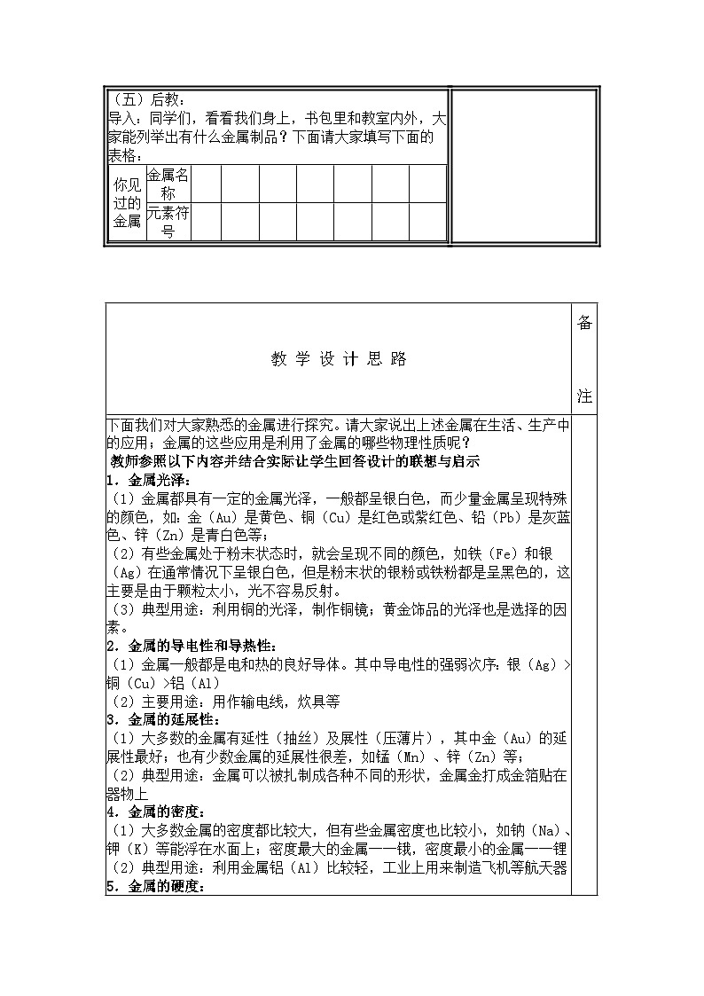 6. 1金属材料的物理特征教案-2023-2024学年九年级化学粤教版下册第2页