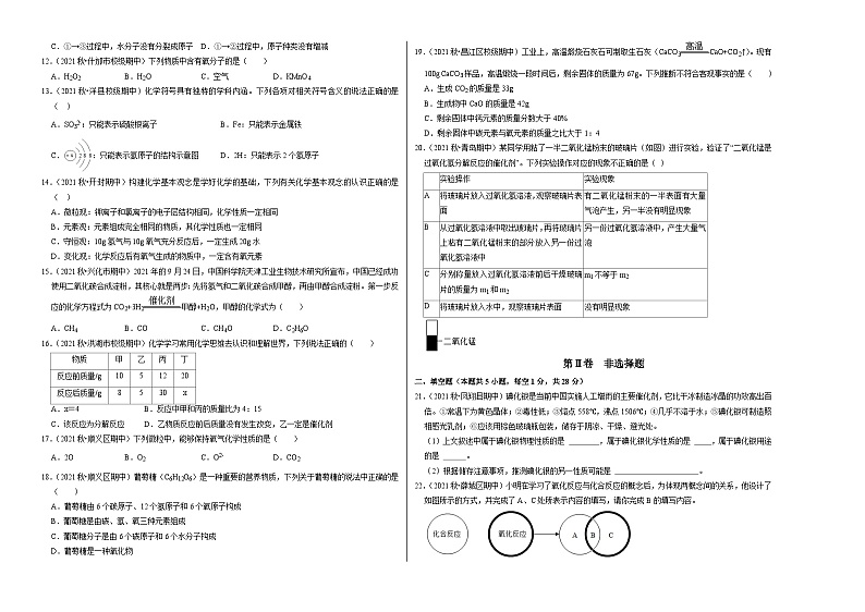 人教版九年级化学上册阶段性考试复习精选练 期中考试模拟测试卷02（原卷版+解析版）02