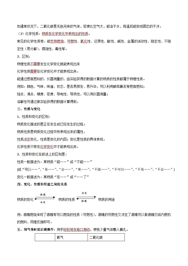 人教版九年级化学上册同步精品讲义+分层作业 《第一单元》1.1 物质的变化和性质（原卷版+解析版）02