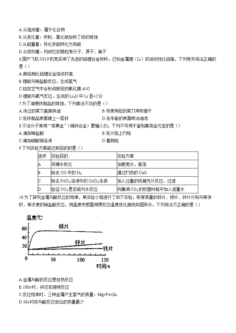 福建省福州市第四十中学2023-2024学年九年级上学期12月化学第六章金属适应性练习(无答案)02