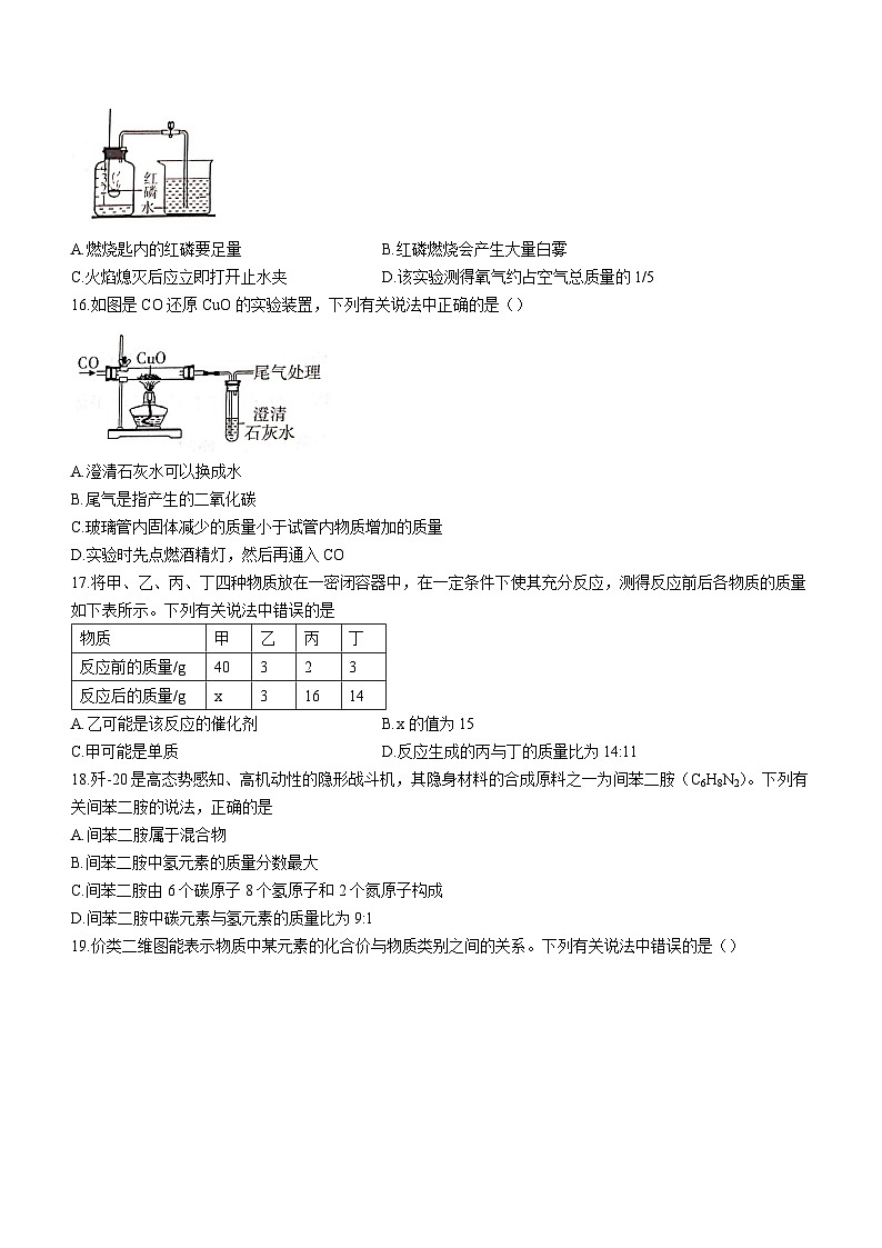云南省腾冲市实验学校2023—2024学年九年级上学期期末检测模拟化学试卷(无答案)03