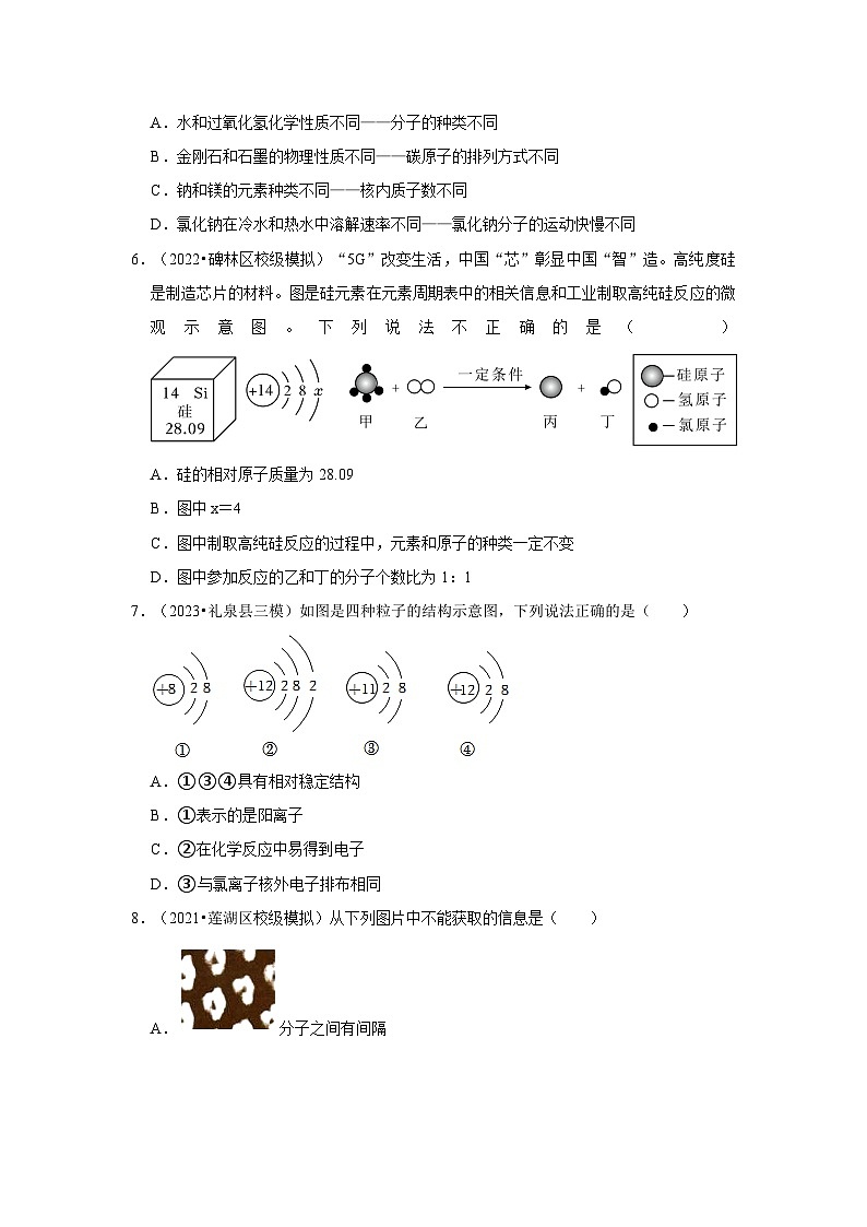 微粒构成物质---陕西三年(2021-2023)中考化学模拟题分类汇编第2页