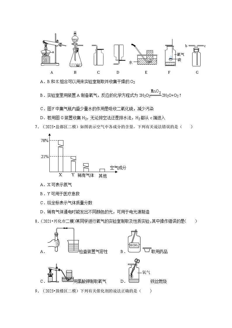 空气 氧气---江苏三年（2021-2023）中考化学模拟题分类汇编02