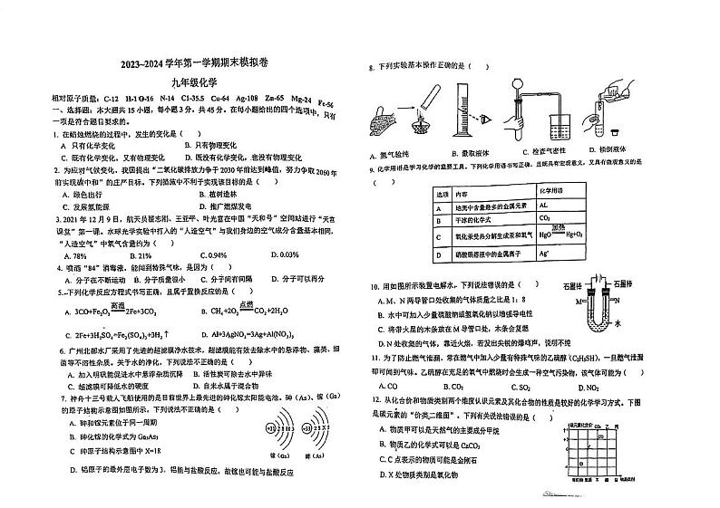 广东省江门市楼山初级中学2023-2024学年九年级上学期期末考试化学试题第1页