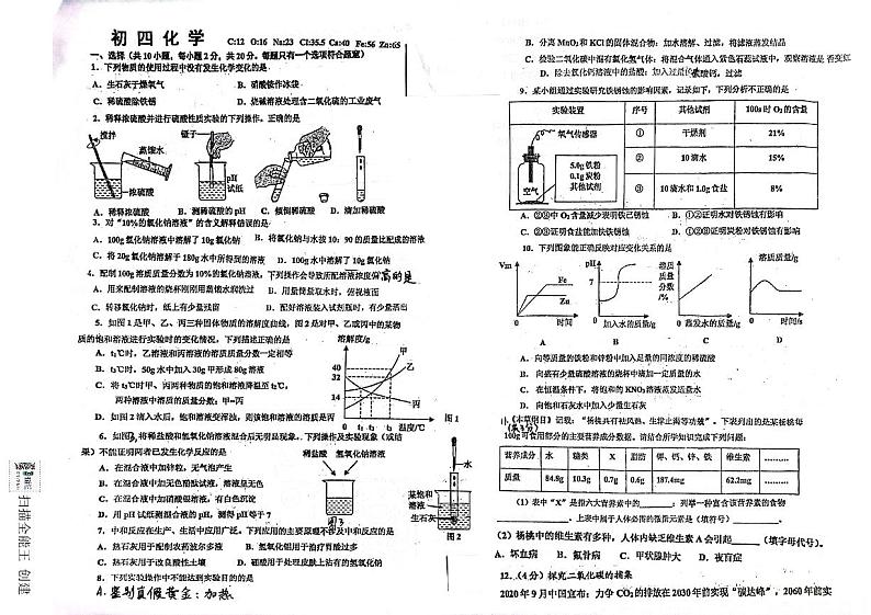 山东省威海市文登区城区重点中学2023-2024学年九年级上学期12月月考化学试题第1页