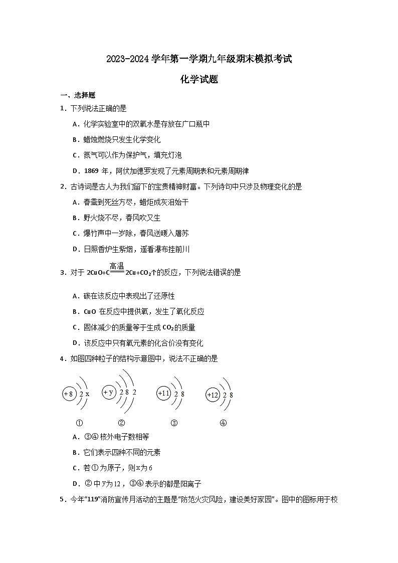 辽宁省丹东市宽甸县重点学校2023-2024学年九年级上学期期末模拟考试化学试题第1页