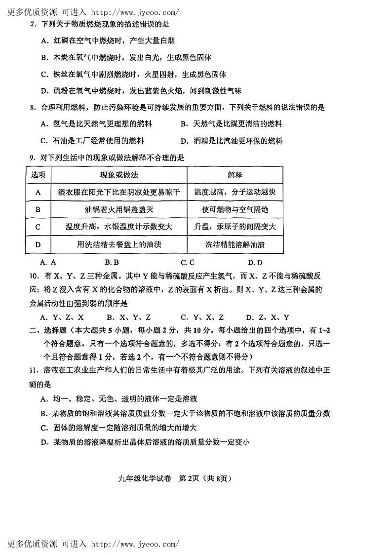 ，天津市河东区2023-2024学年九年级上学期期末化学试题第2页