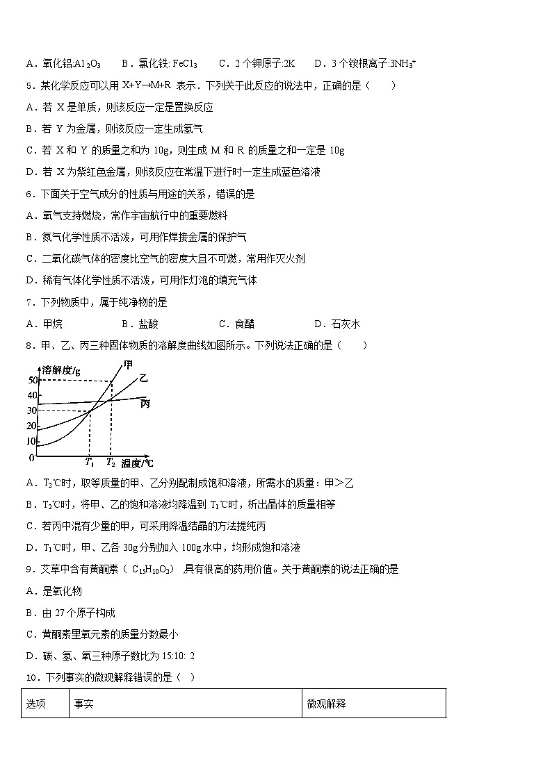 2023-2024学年上海市奉贤区南桥镇十学校九年级化学第一学期期末质量检测模拟试题含答案第2页