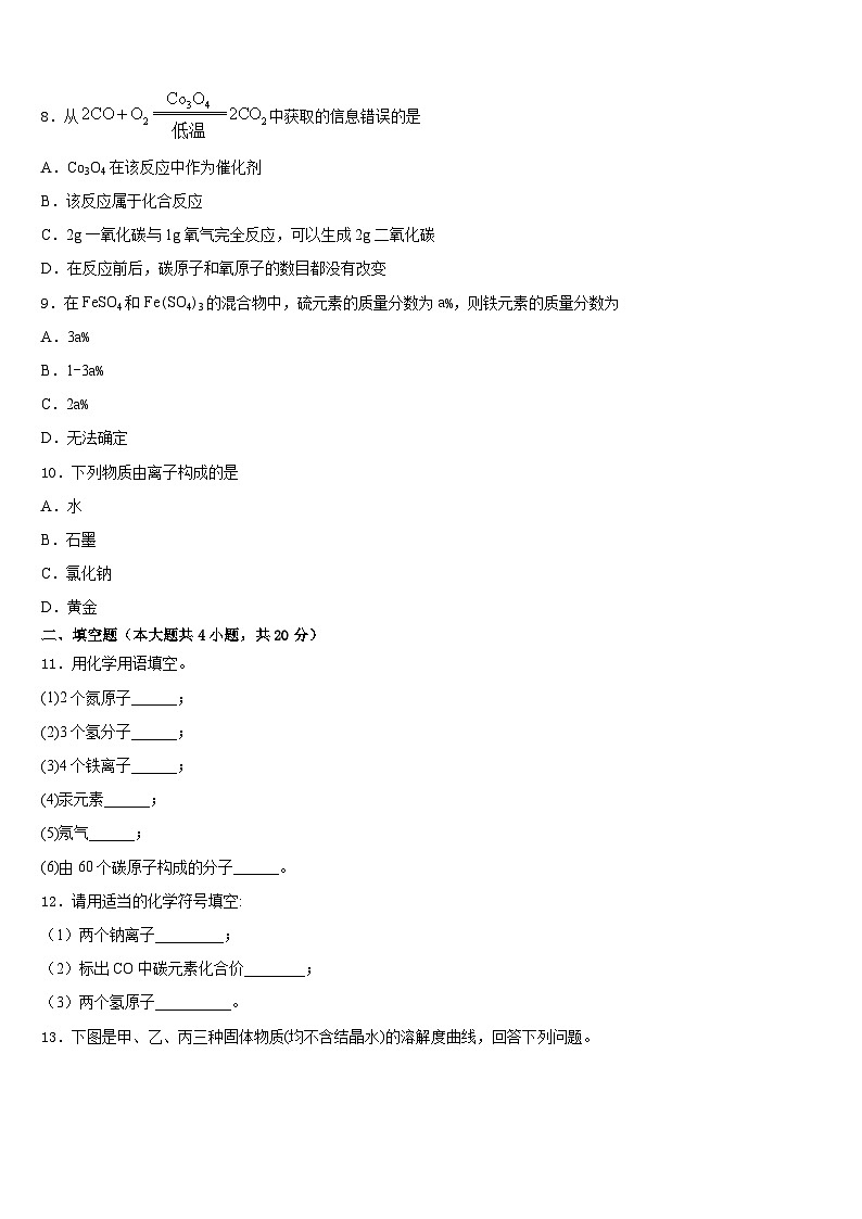 2023-2024学年上海市市西初级中学九上化学期末综合测试试题含答案03