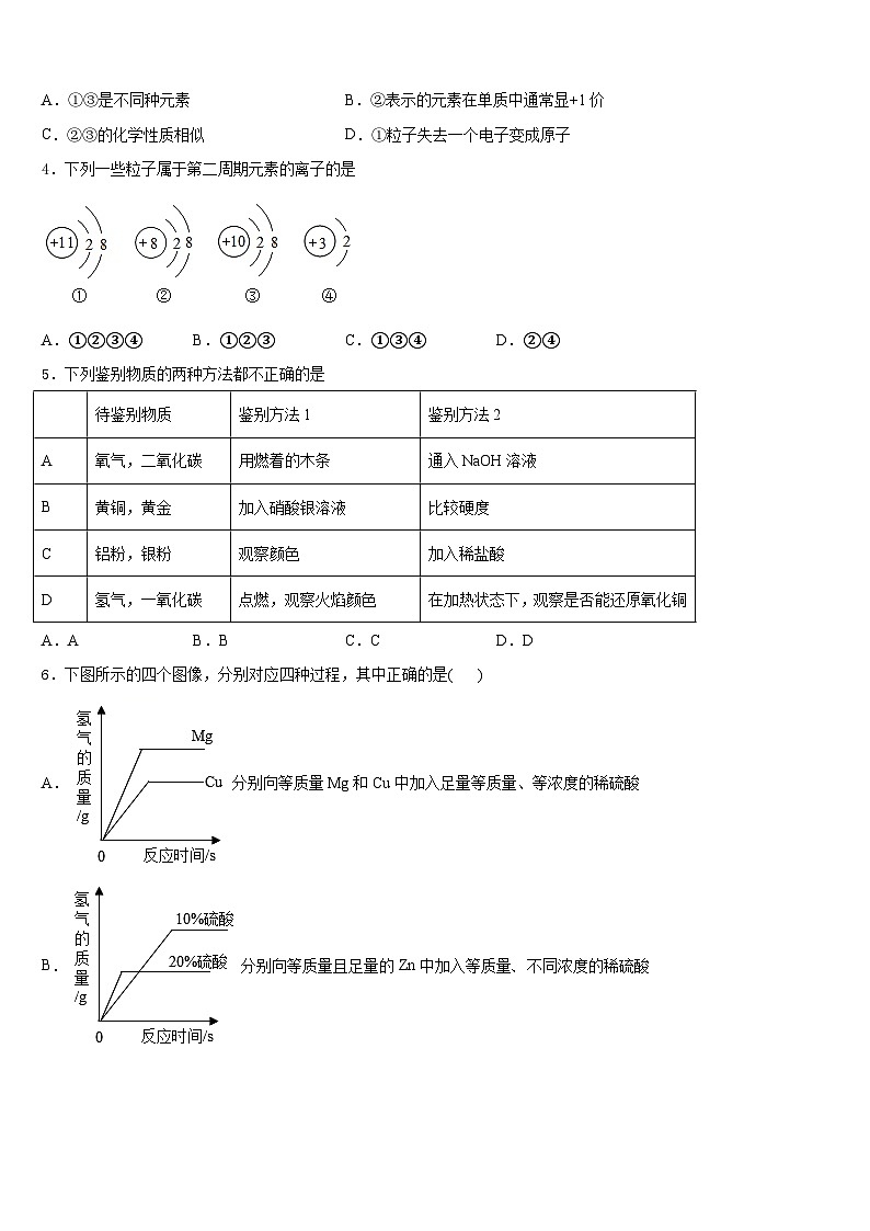 2023-2024学年上海市松江区世泽中学九上化学期末统考模拟试题含答案02