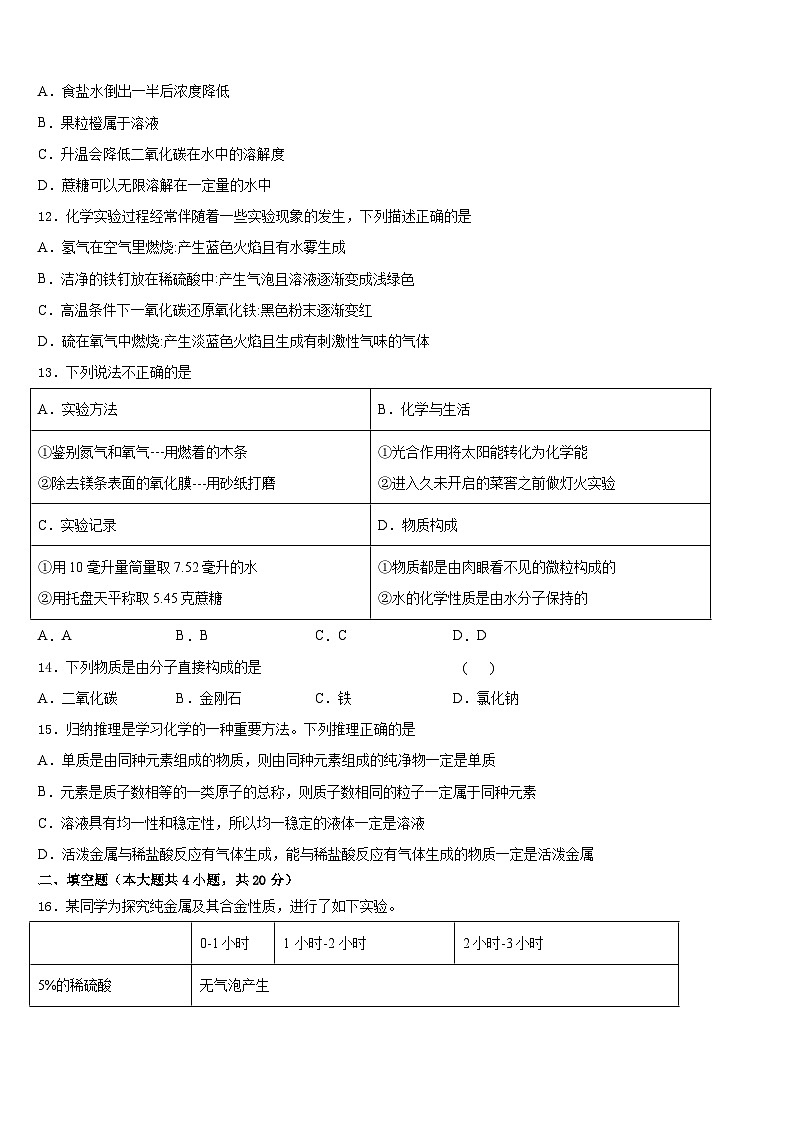 2023-2024学年上海市长宁区9校化学九年级第一学期期末复习检测模拟试题含答案03
