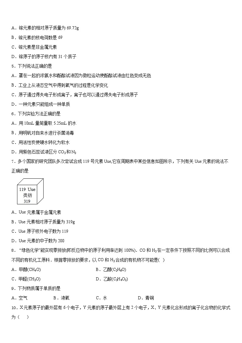 2023-2024学年上海市张江集团学校九上化学期末考试模拟试题含答案第2页
