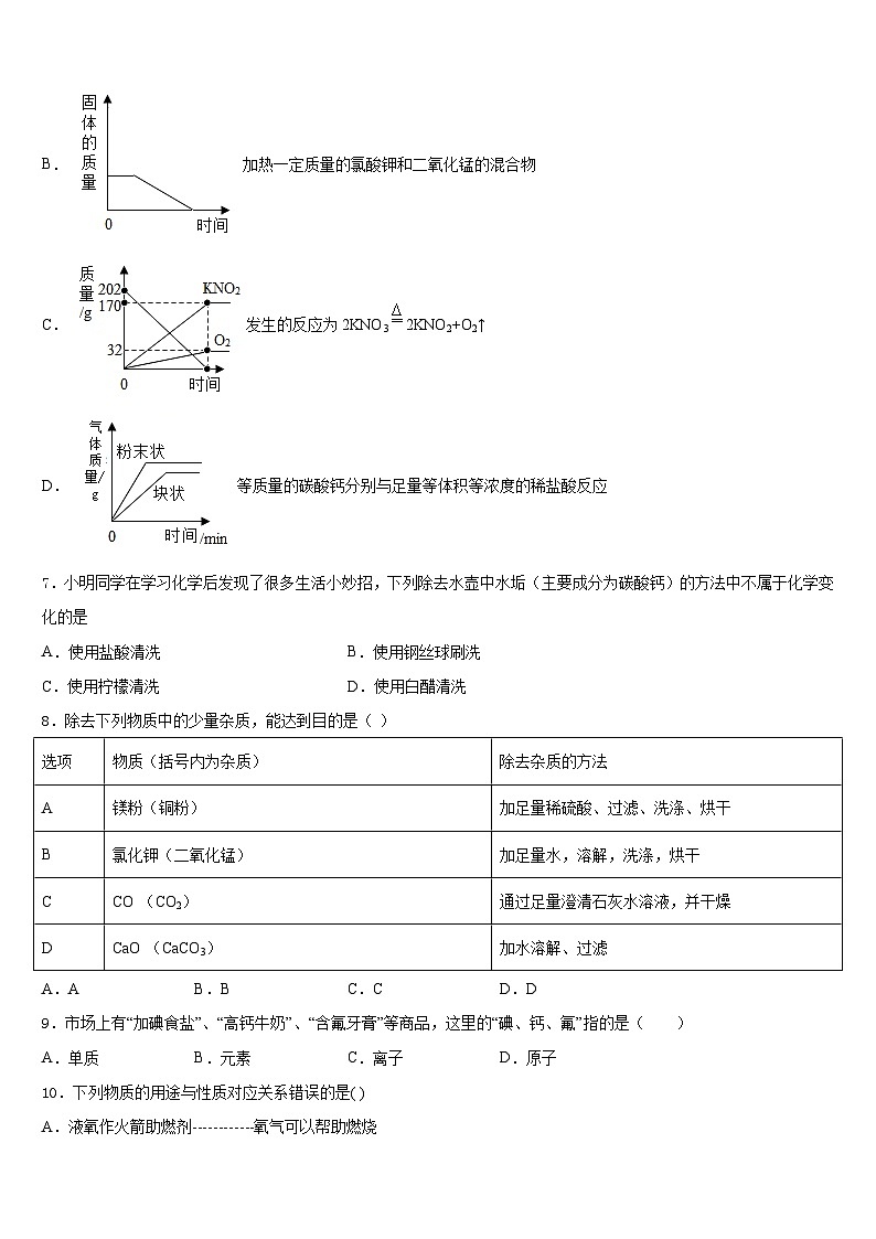 2023-2024学年云南昆明市化学九年级第一学期期末调研模拟试题含答案02
