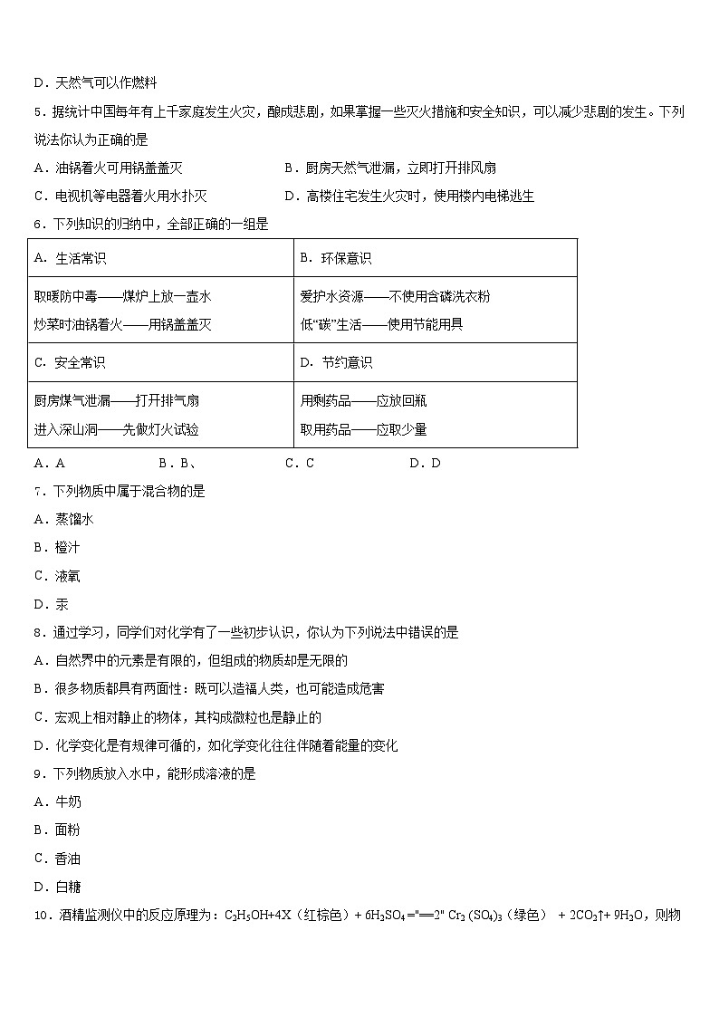 2023-2024学年内蒙古自治区赤峰市翁牛特旗第一中学九年级化学第一学期期末达标测试试题含答案第2页