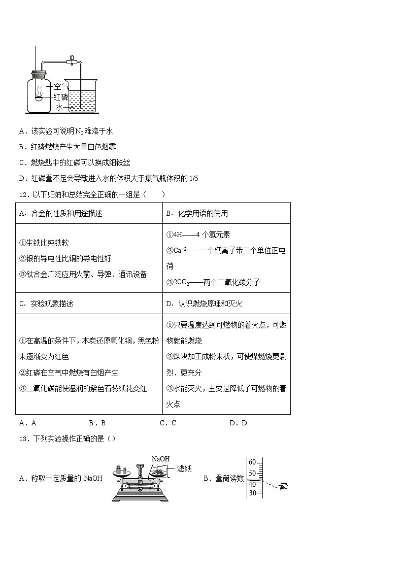 2023-2024学年北京市第一零一中学化学九上期末教学质量检测模拟试题含答案03