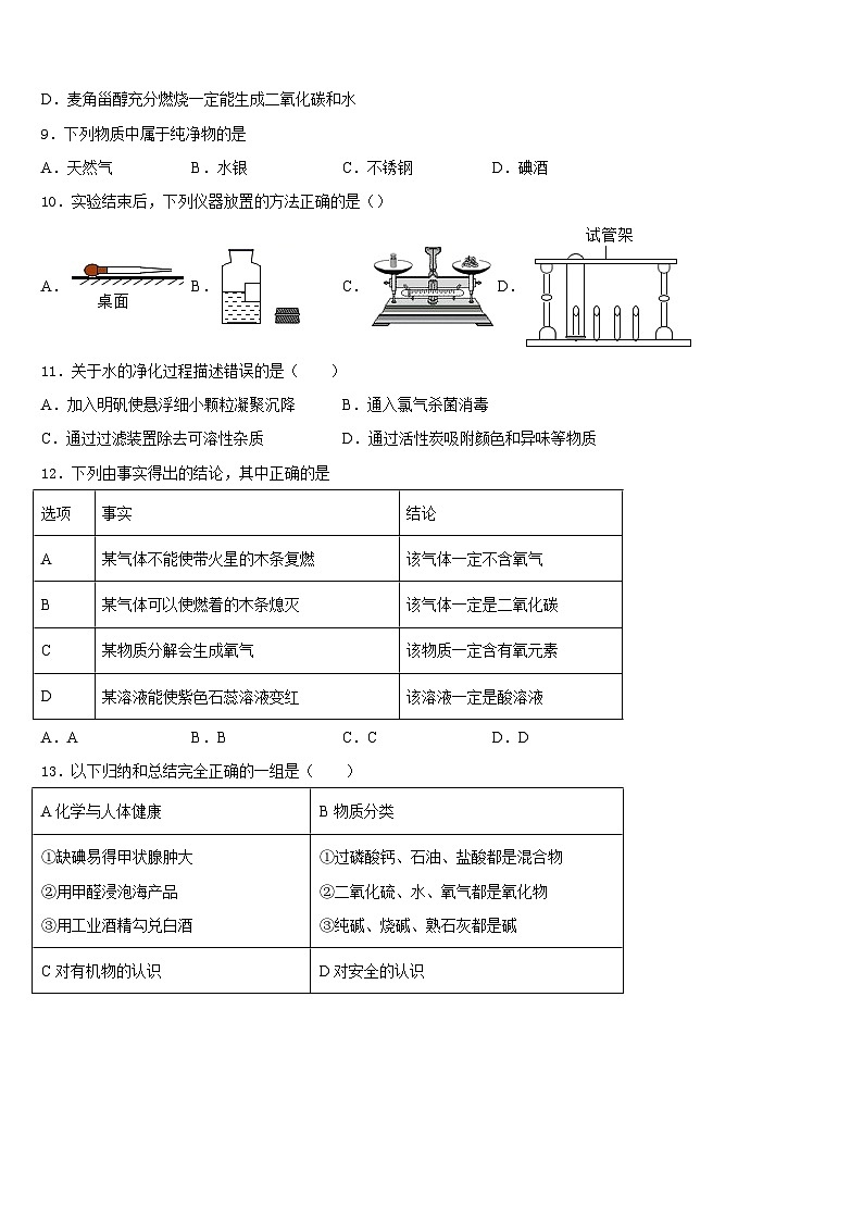 2023-2024学年北京市教院附中九年级化学第一学期期末学业质量监测模拟试题含答案第3页