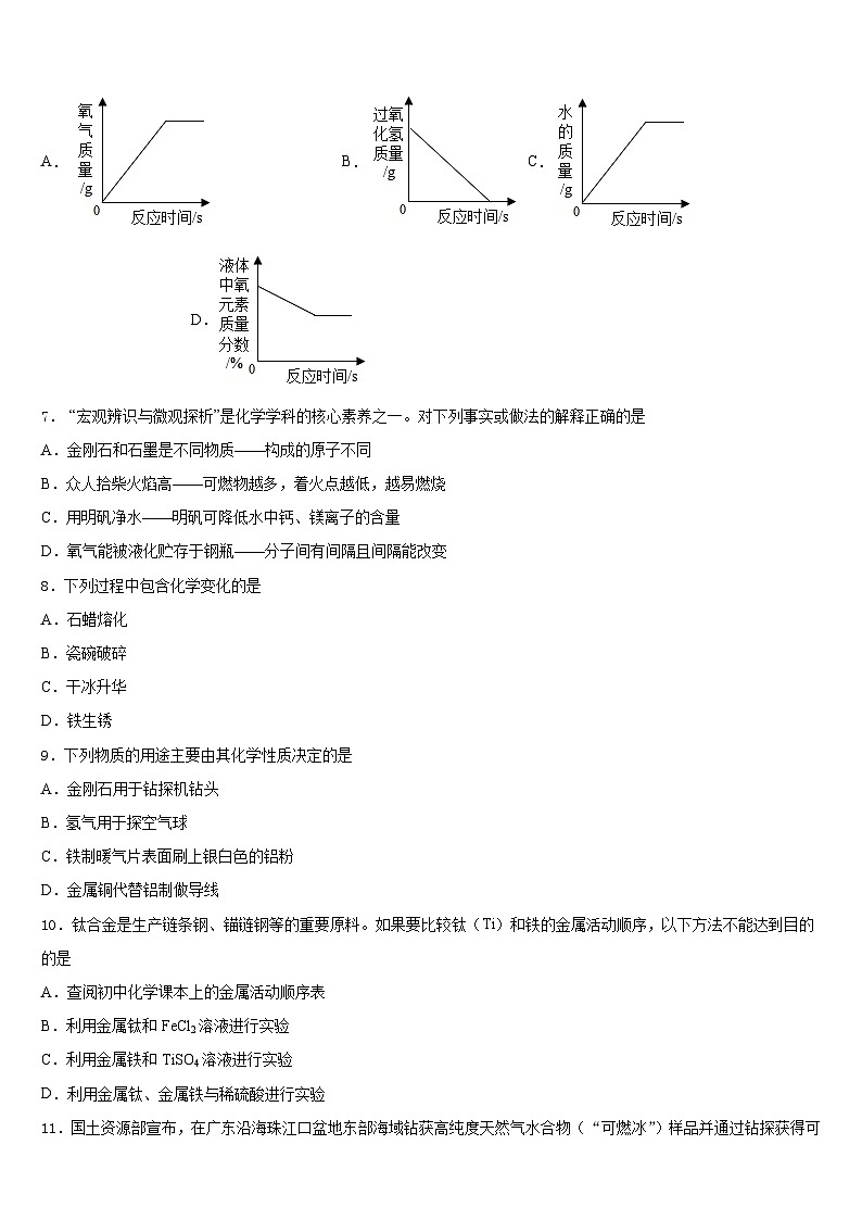 2023-2024学年北京市延庆区第二区化学九年级第一学期期末学业质量监测试题含答案02