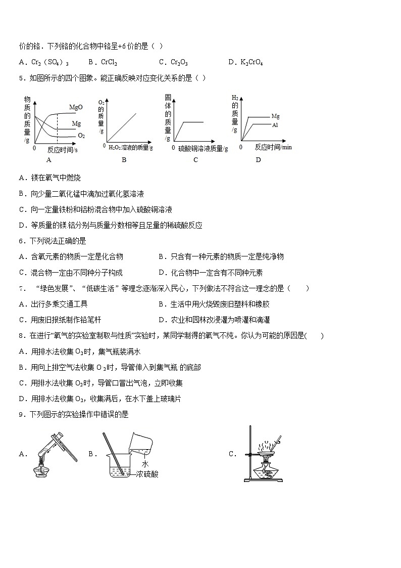 2023-2024学年吉林省大安市第三中学九年级化学第一学期期末联考试题含答案02