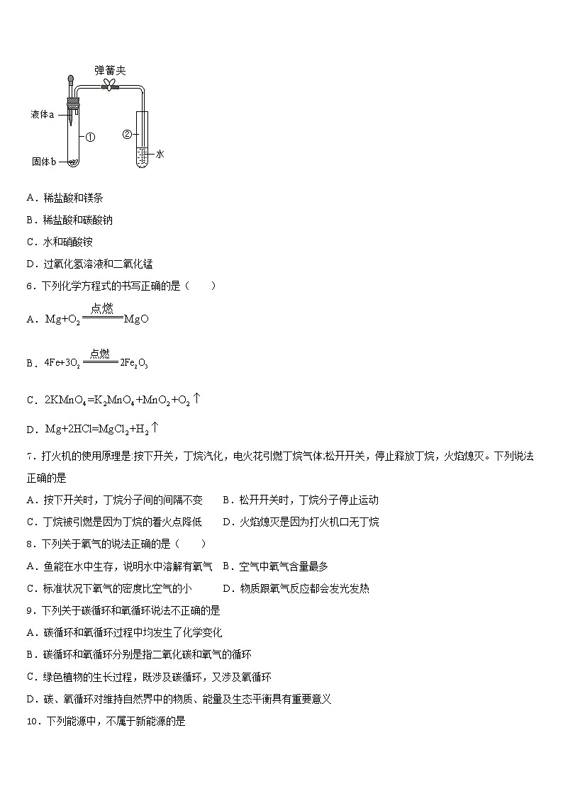 2023-2024学年吉林省前郭尔罗斯蒙古族自治县化学九上期末复习检测模拟试题含答案02