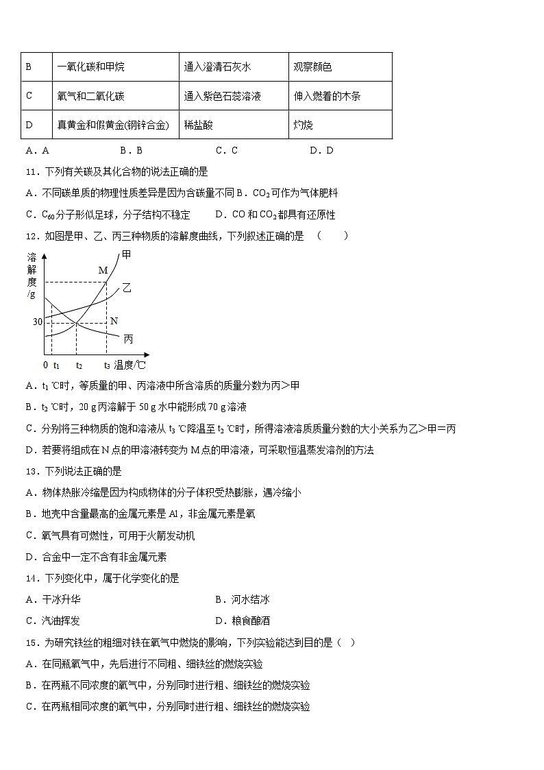 2023-2024学年吉林省长春市中学九年级化学第一学期期末达标检测模拟试题含答案第3页