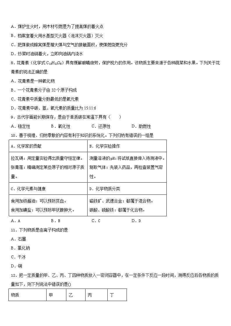 2023-2024学年吉林省长春市九台化学九上期末预测试题含答案02
