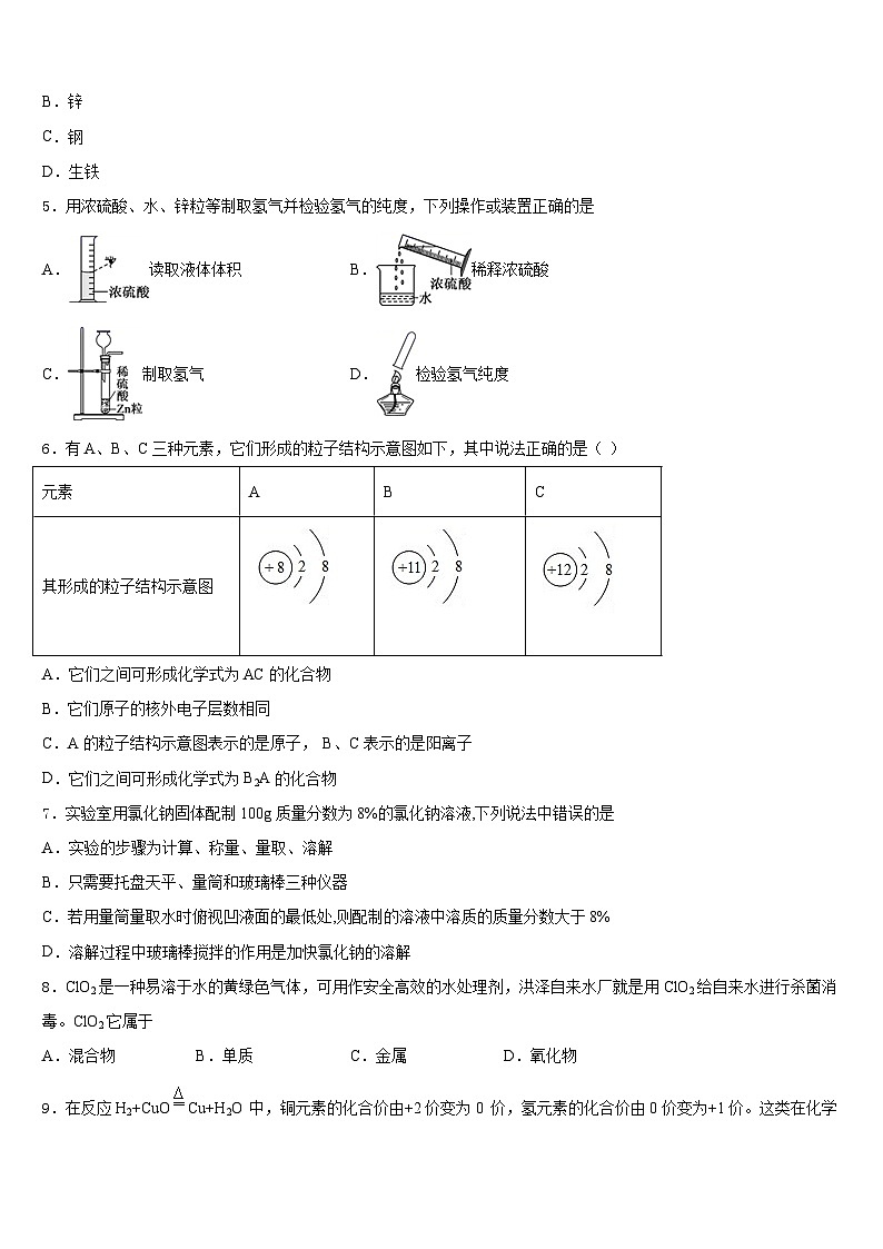 2023-2024学年南昌市南大附中九上化学期末调研试题含答案第2页