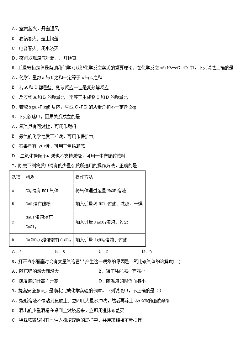 2023-2024学年四川省乐至县联考九年级化学第一学期期末监测模拟试题含答案第2页