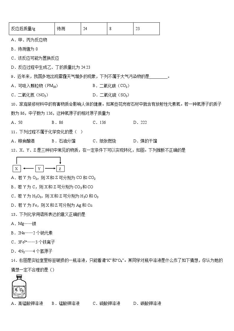 2023-2024学年四川省南充市高坪区江东初级中学化学九上期末考试试题含答案第3页