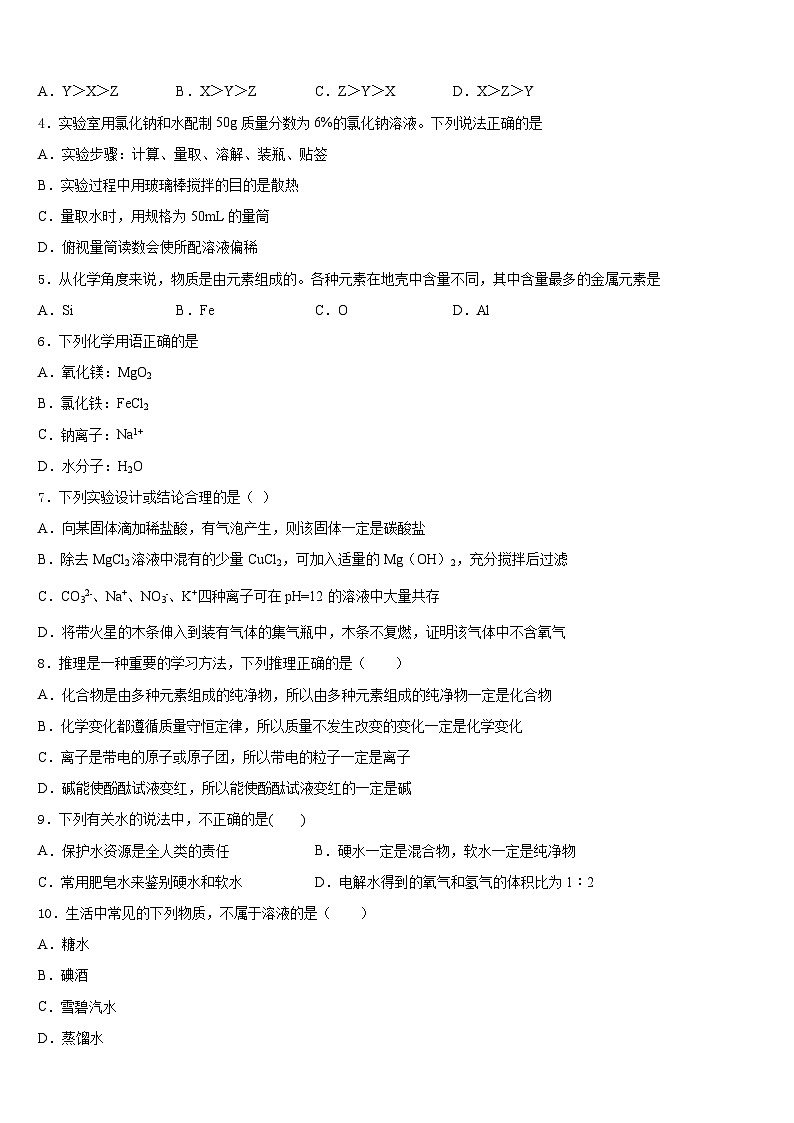 2023-2024学年四川省攀枝花十七中学化学九年级第一学期期末调研模拟试题含答案02