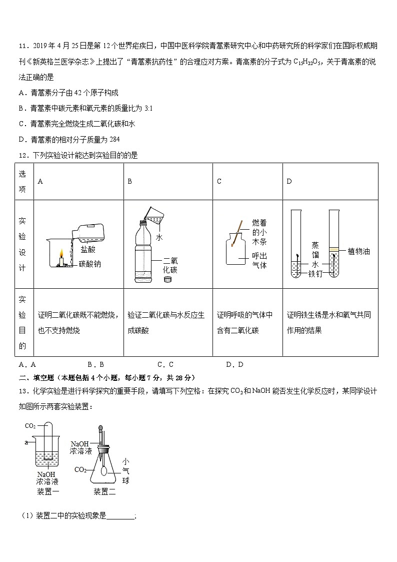 2023-2024学年四川省攀枝花十七中学化学九年级第一学期期末调研模拟试题含答案03