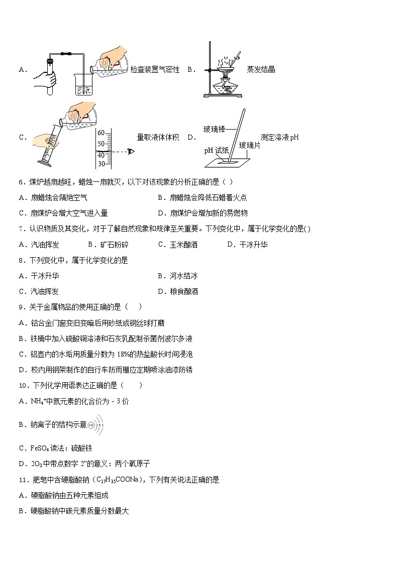 2023-2024学年四川省江油实验学校化学九年级第一学期期末复习检测试题含答案02