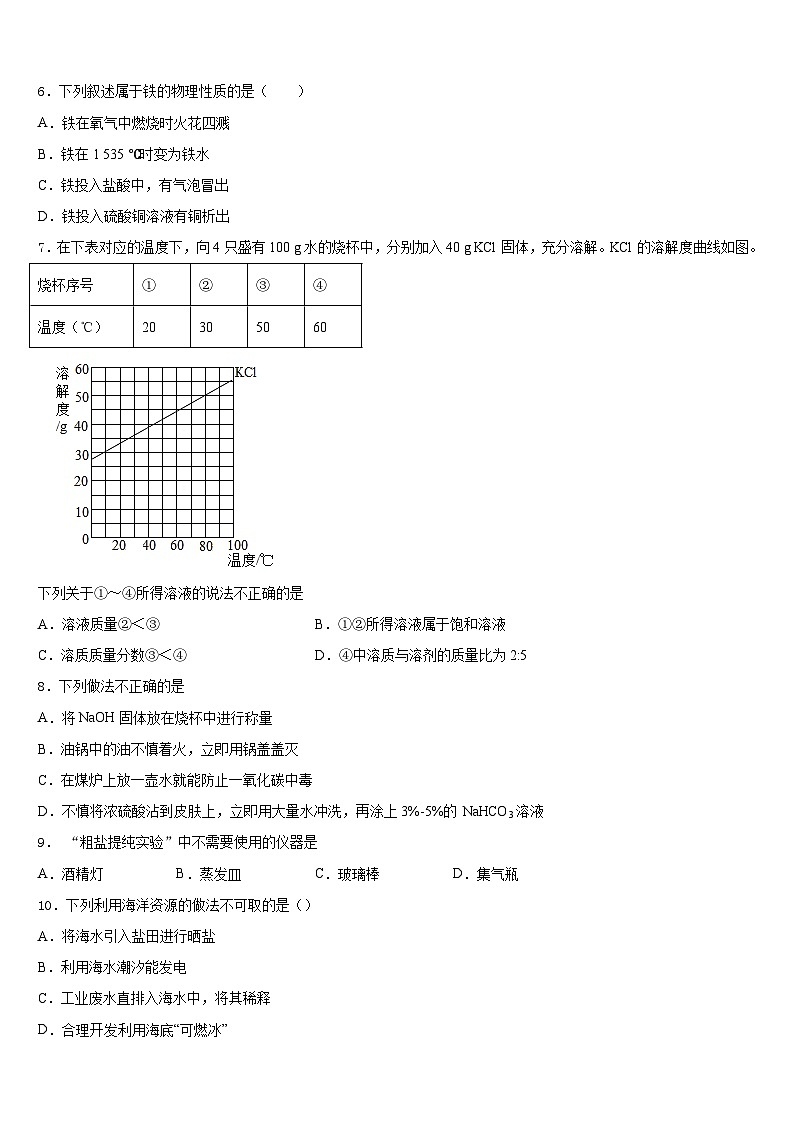 2023-2024学年四川绵阳外国语学校九上化学期末质量检测试题含答案第2页