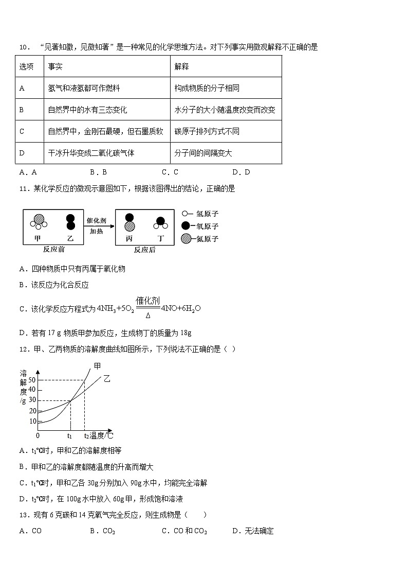 2023-2024学年四川省达州市第一中学九上化学期末达标检测模拟试题含答案第3页