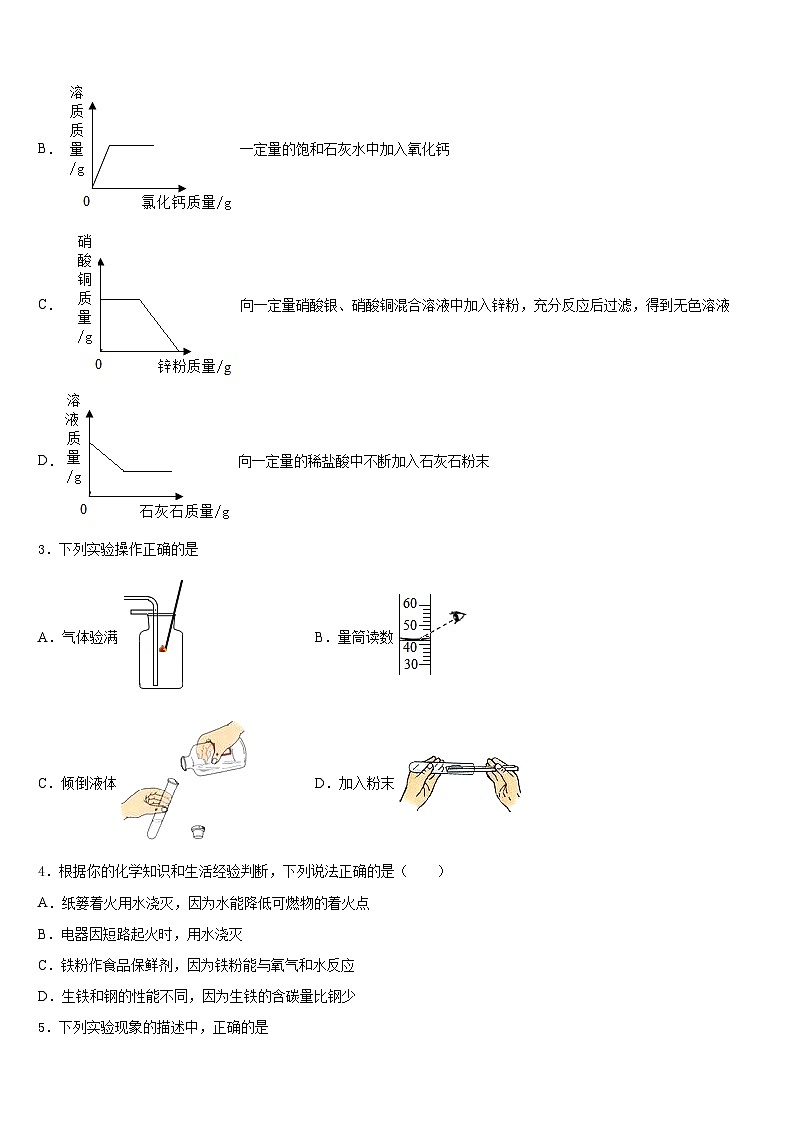2023-2024学年四川省泸州市马溪中学化学九年级第一学期期末教学质量检测模拟试题含答案第2页