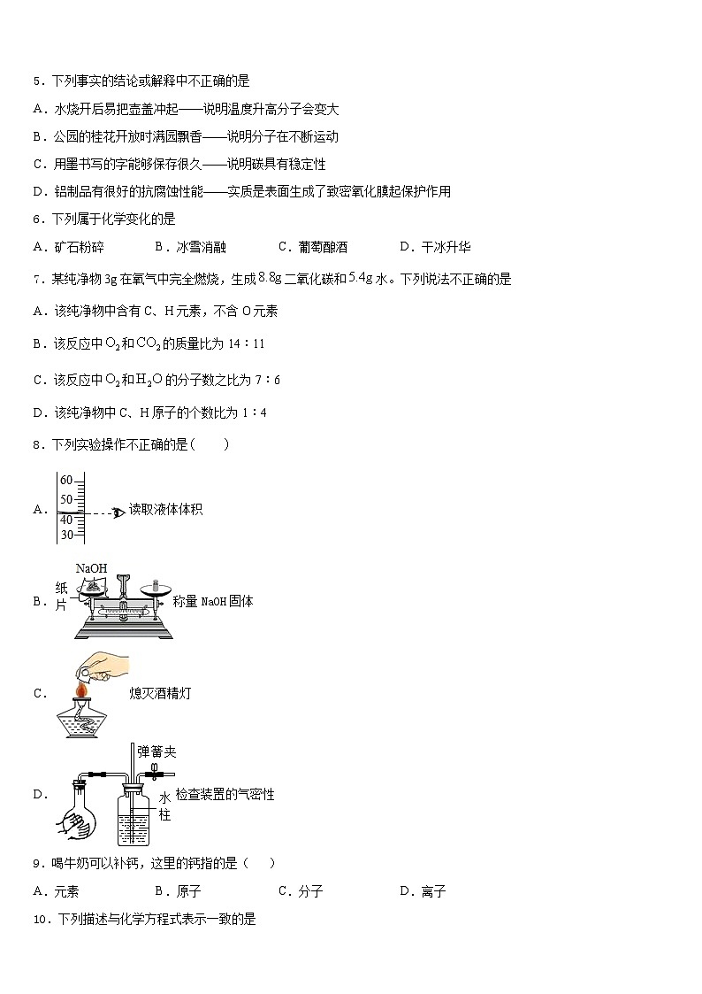 2023-2024学年四川省遂宁市安居育才中学九上化学期末质量检测模拟试题含答案第2页
