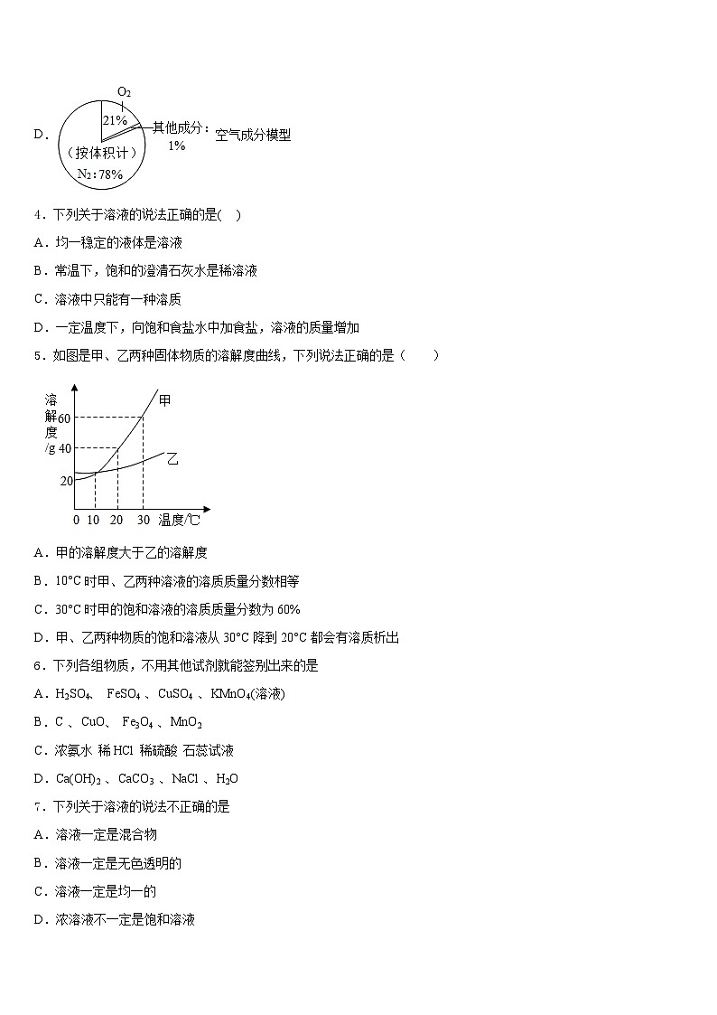 2023-2024学年四川省渠县联考九上化学期末检测模拟试题含答案第2页