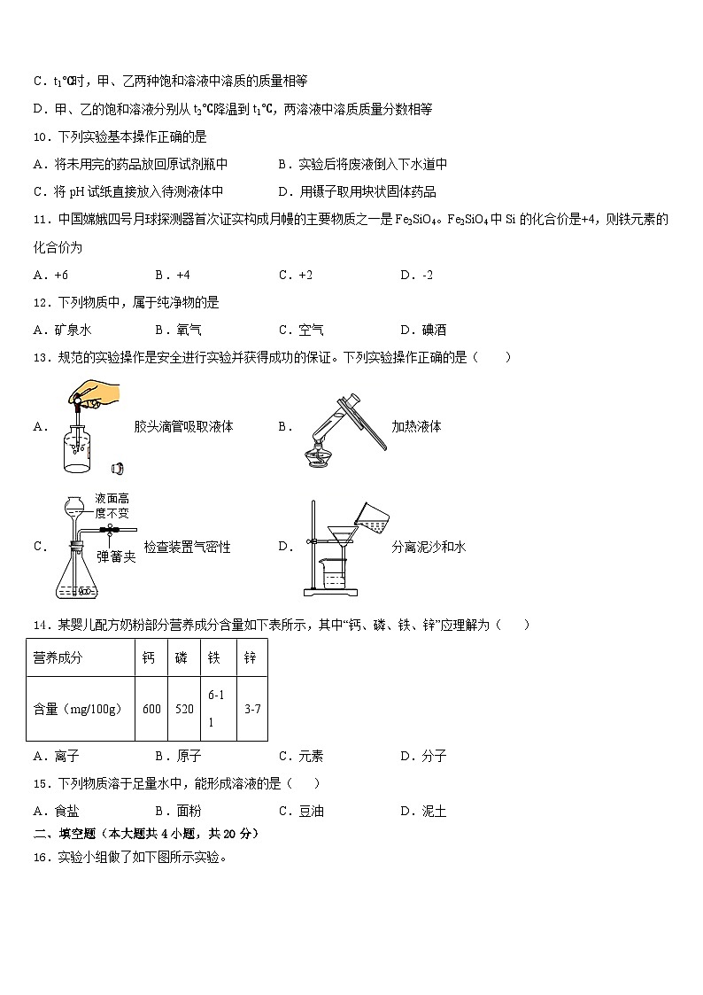 2023-2024学年四川省资阳市雁江区迎丰祥九上化学期末达标检测模拟试题含答案第3页