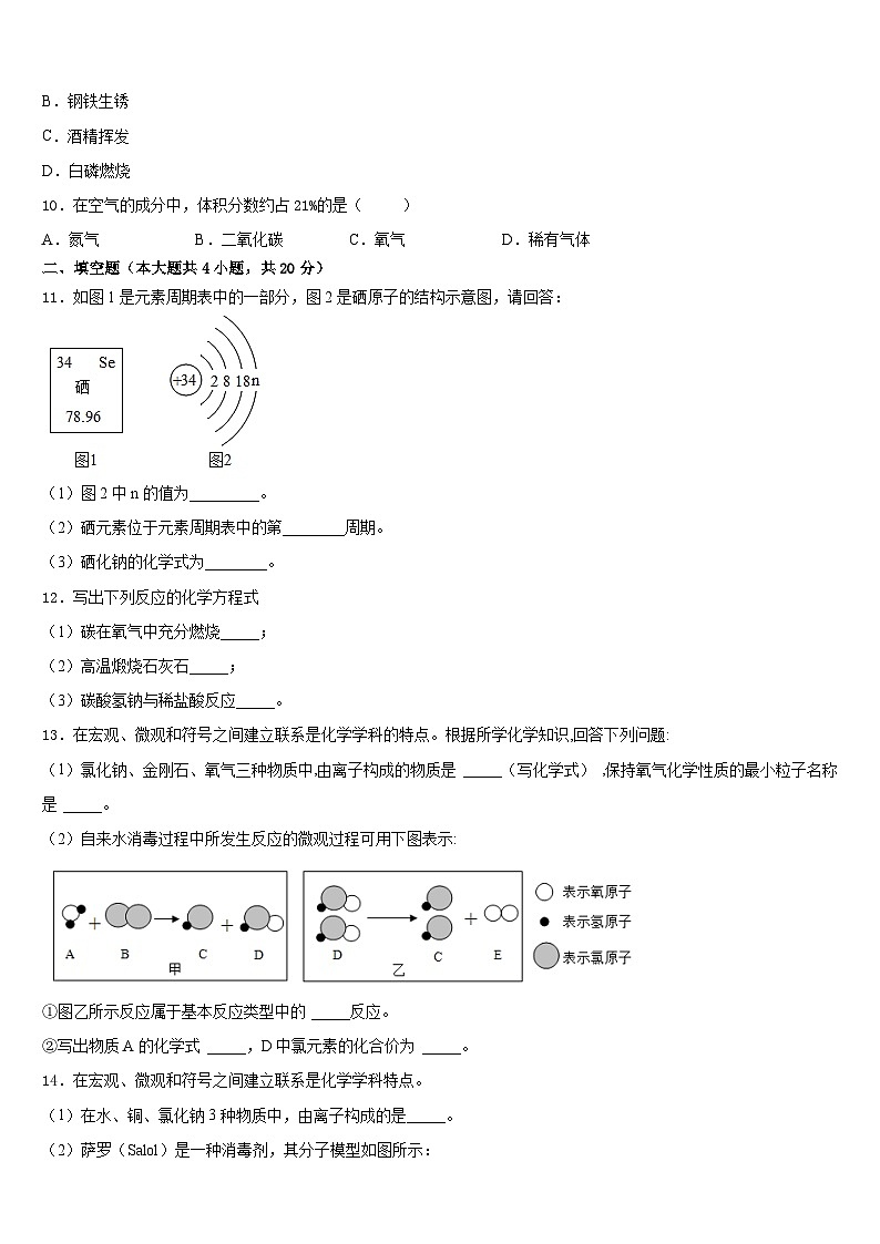 2023-2024学年安徽亳州花沟中学九年级化学第一学期期末考试模拟试题含答案第3页