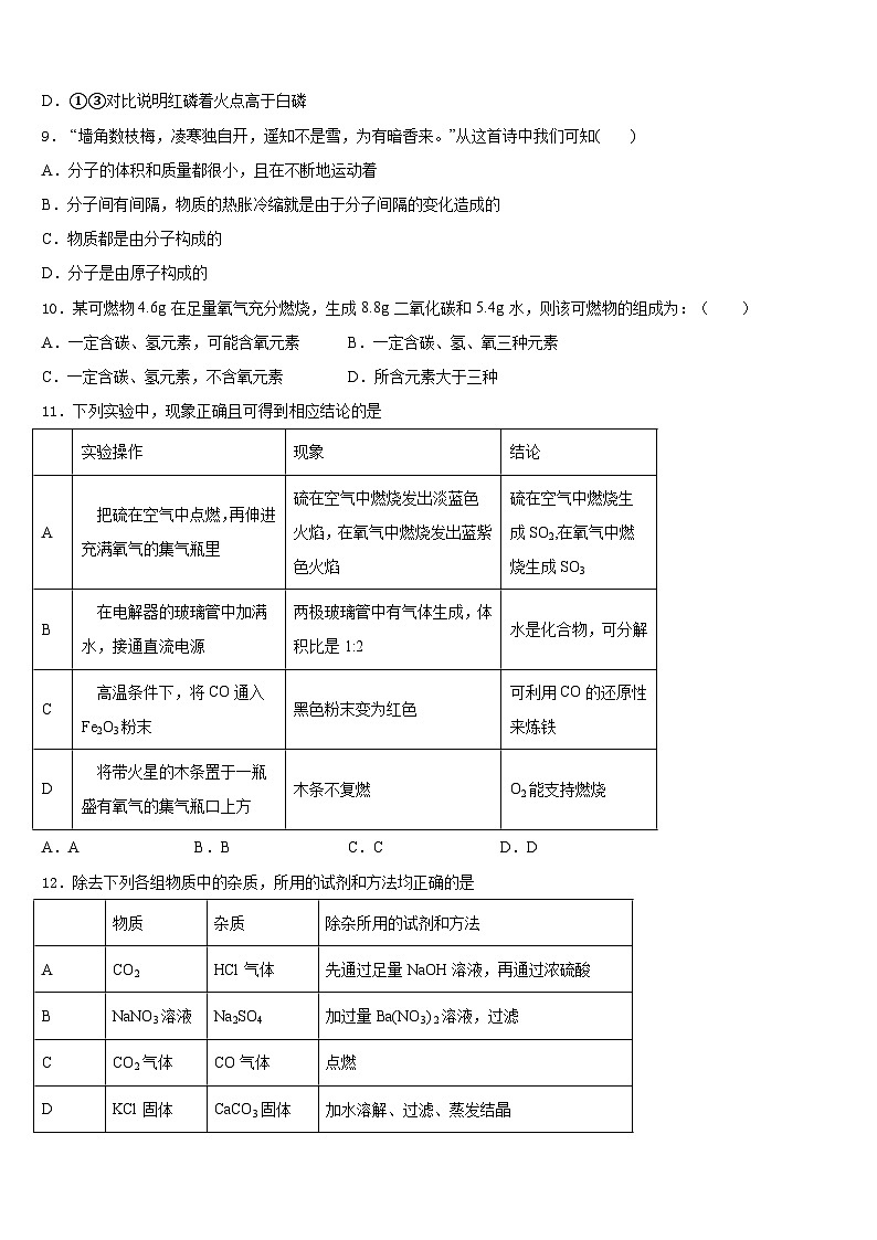 2023-2024学年安徽合肥市蜀山区文博中学化学九年级第一学期期末质量检测试题含答案03
