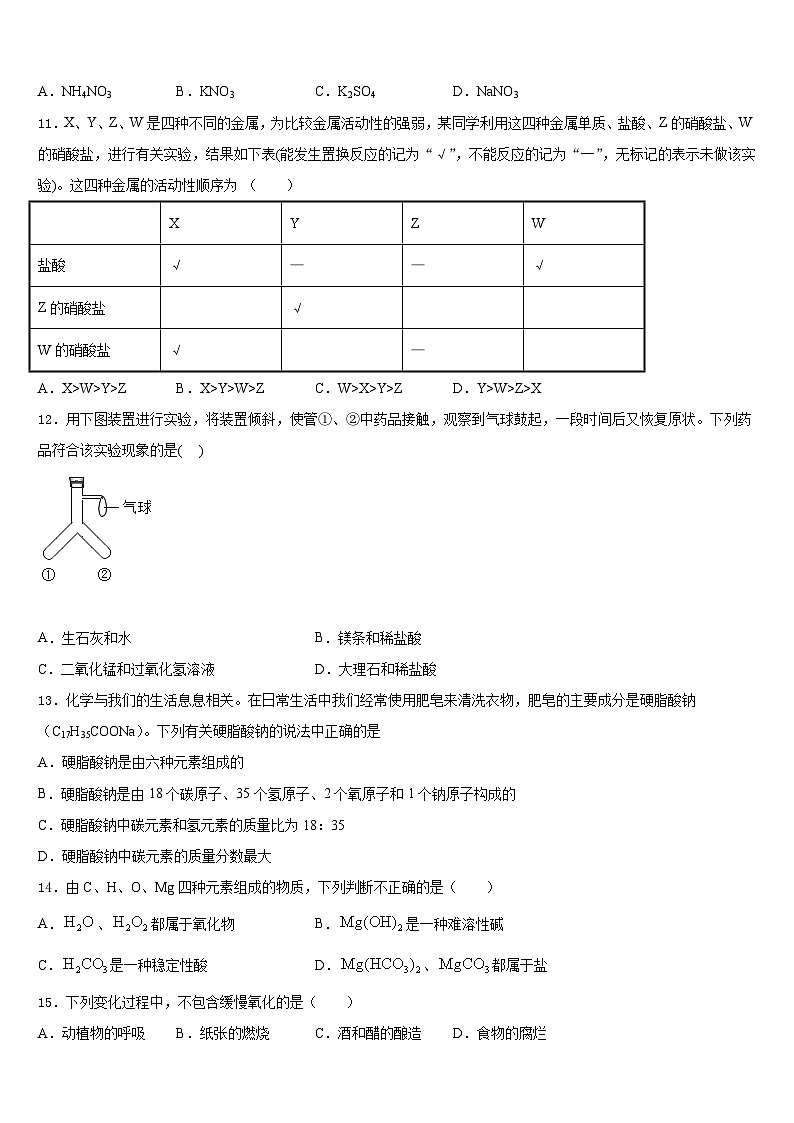 2023-2024学年天津市北仓第二中学化学九上期末学业质量监测模拟试题含答案03