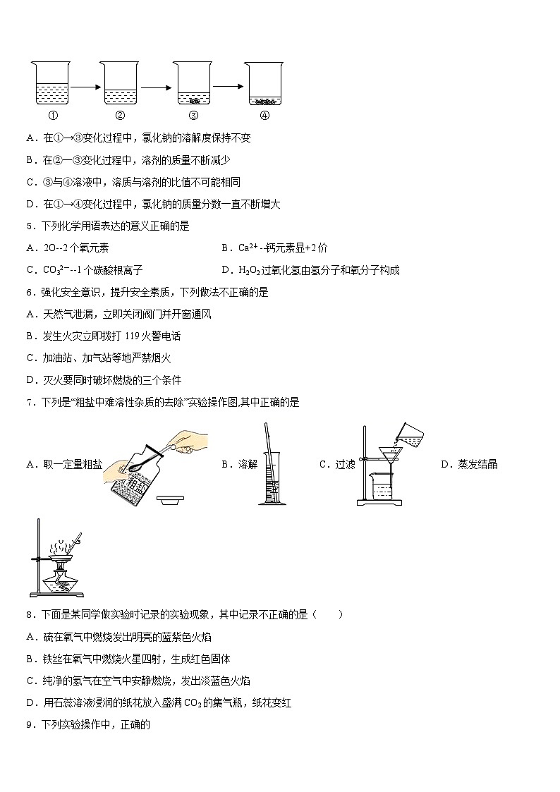 2023-2024学年安徽省合肥市巢湖市化学九年级第一学期期末统考模拟试题含答案第2页