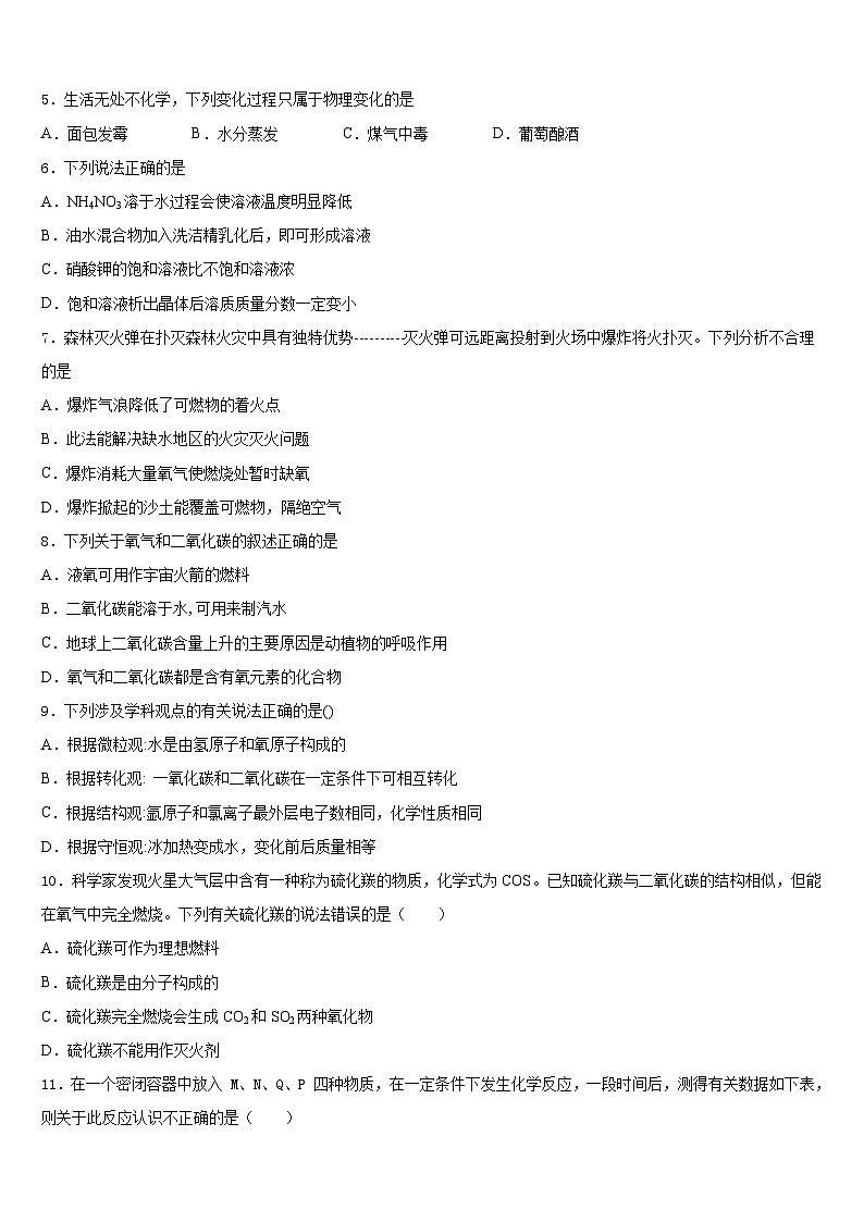 2023-2024学年安徽省合肥市一六八中学九上化学期末考试试题含答案第2页