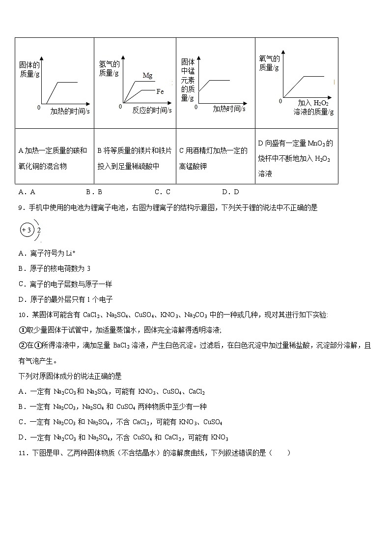 2023-2024学年安徽省池州市第十中学九上化学期末联考试题含答案第3页