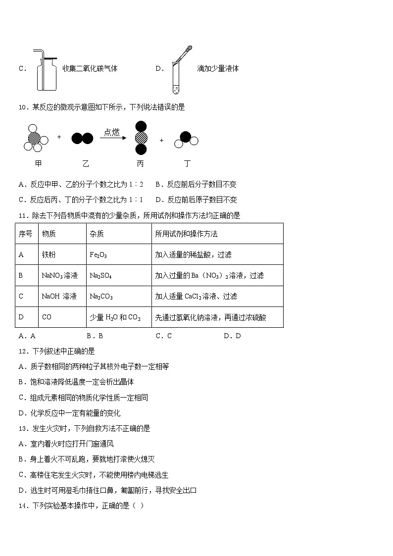 2023-2024学年安徽省宿州市第五中学化学九年级第一学期期末考试模拟试题含答案第3页