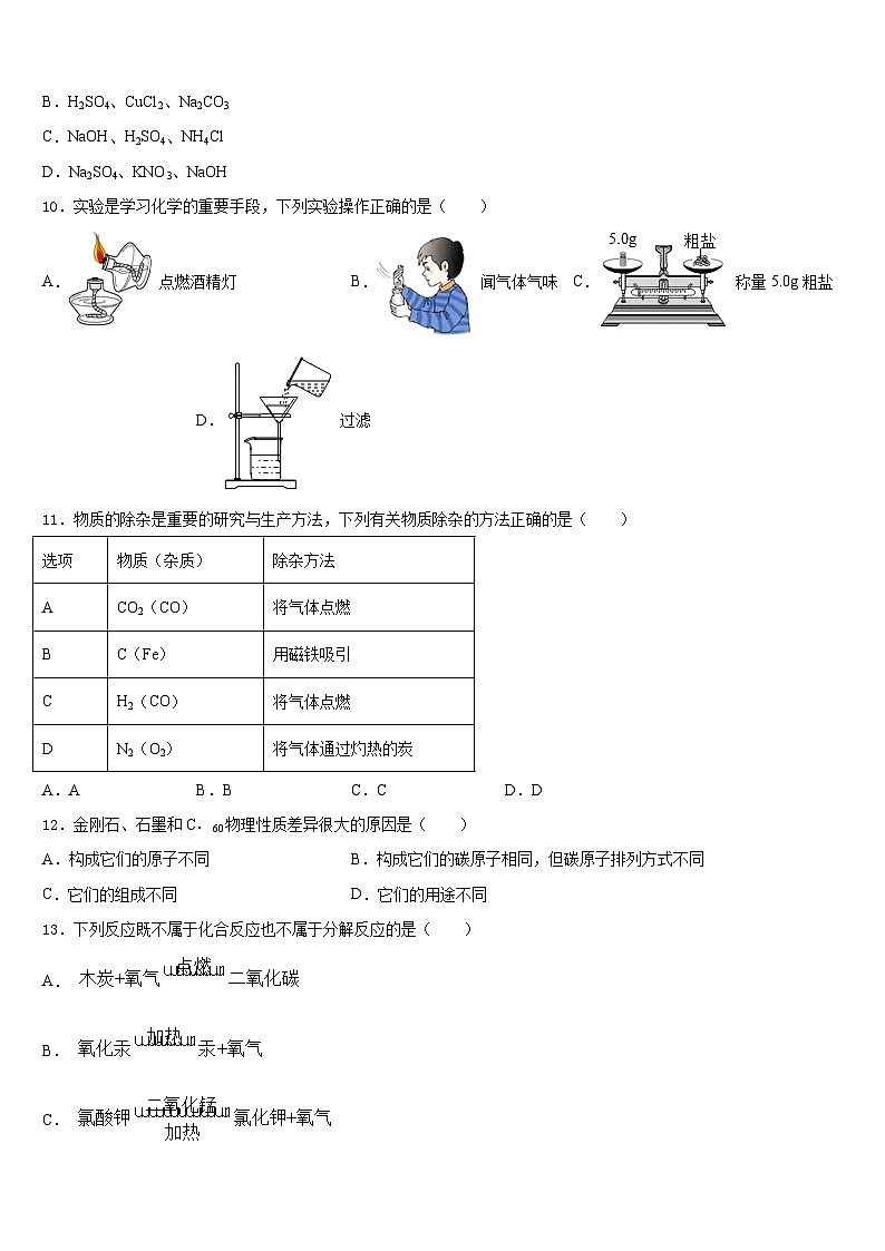 2023-2024学年安徽省舒城县联考九年级化学第一学期期末综合测试模拟试题含答案第3页
