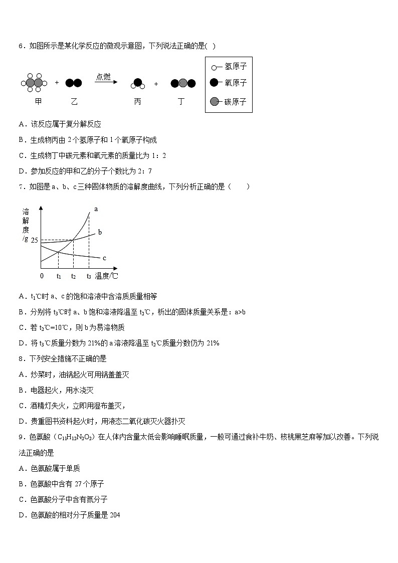黑龙江省大庆市林甸四中学2023-2024学年九上化学期末检测试题含答案02