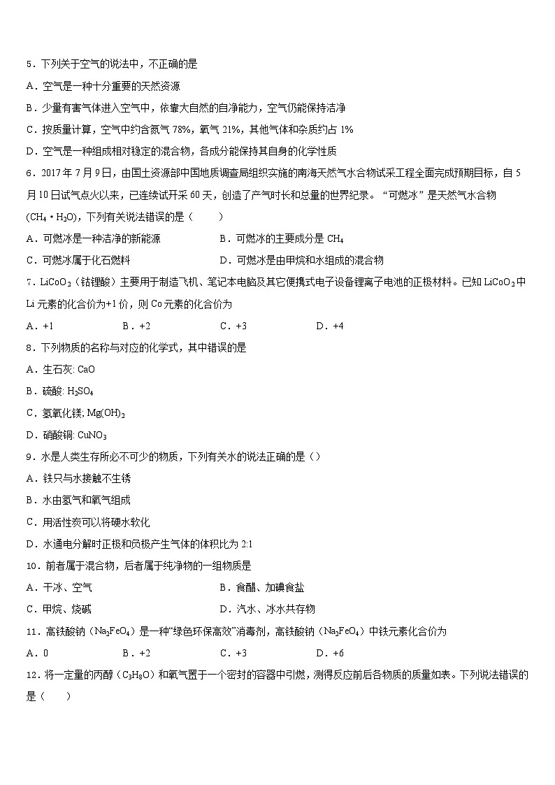 2023-2024学年安徽省黄山市休宁县化学九上期末复习检测试题含答案02