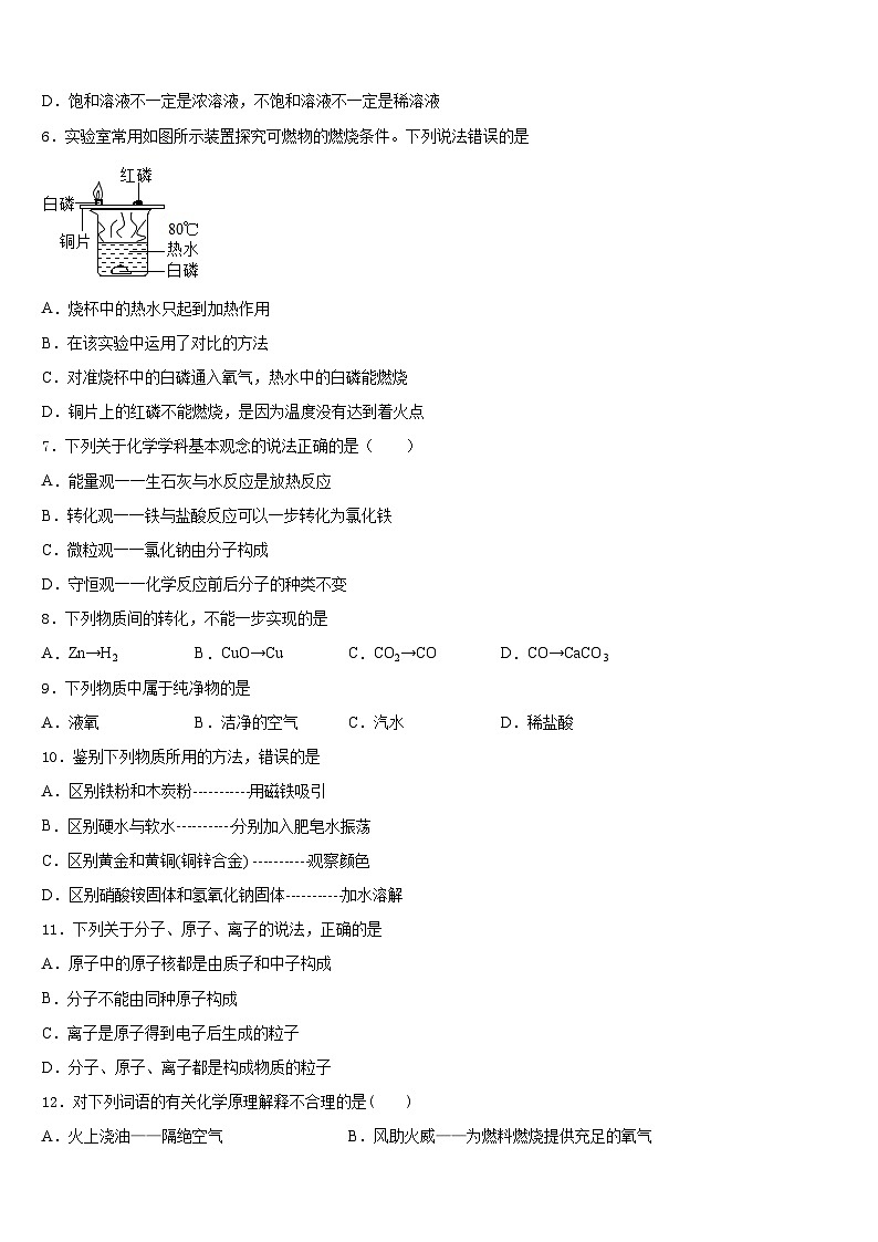2023-2024学年山东省东营市实验中学化学九上期末质量跟踪监视试题含答案02