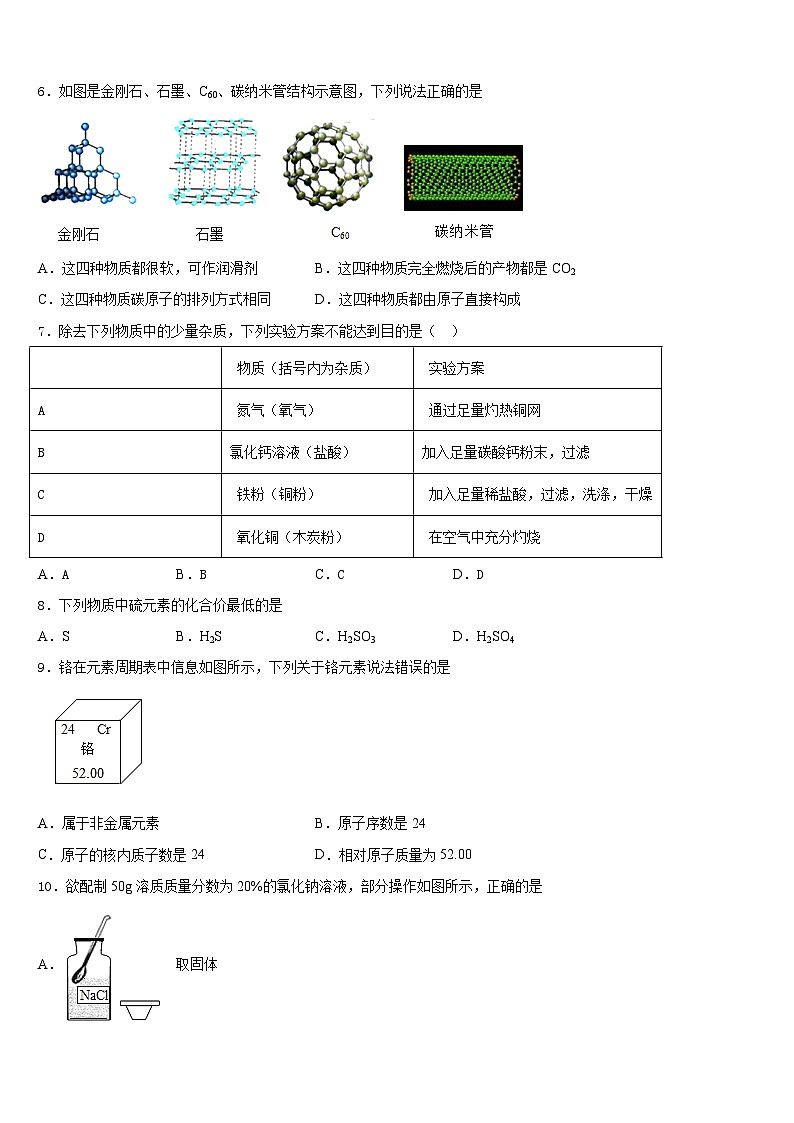 2023-2024学年山东省九上化学期末经典试题含答案02